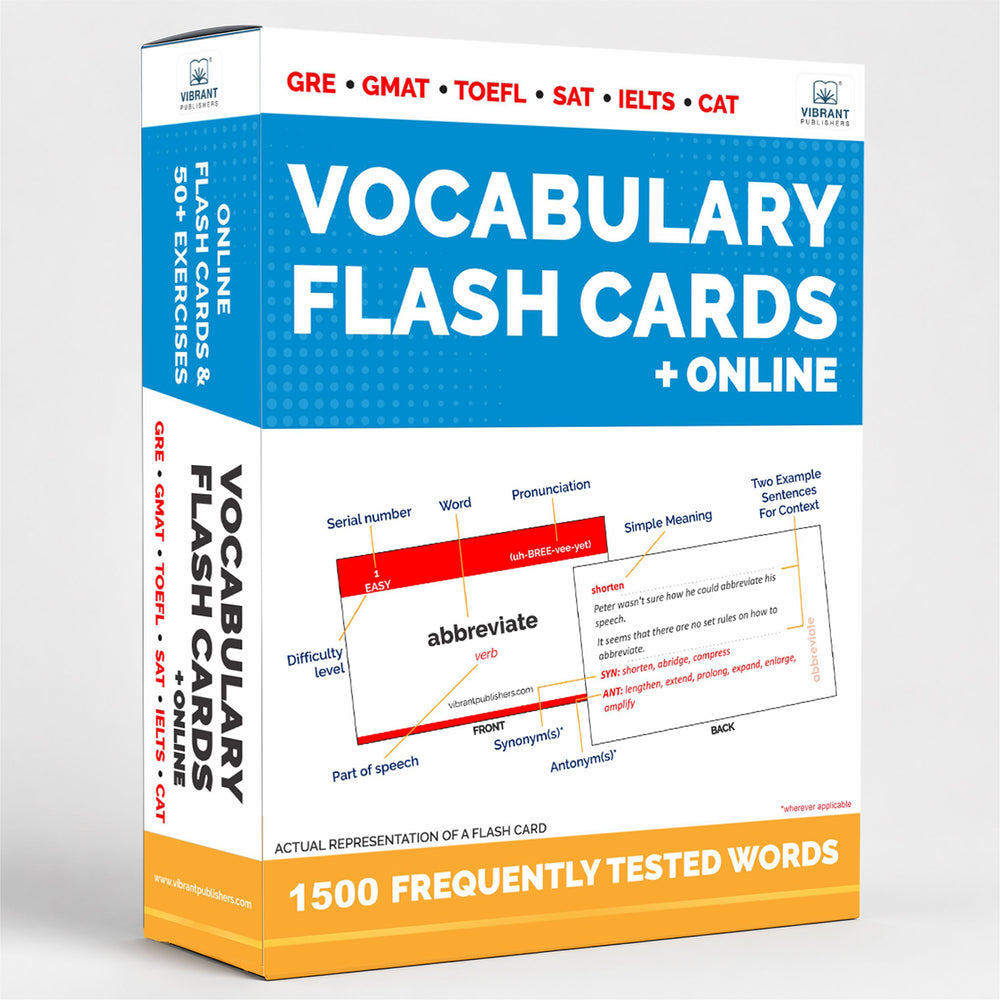 1500 VOCABULARY FLASH CARDS + ONLINE for GRE GMAT SAT CAT – HIGH QUALITY Vocabulary FLASH CARDS + 50 Online Exercises