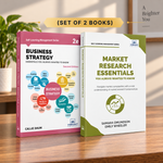 Two books from the Vibrant Publishing Self-Learning Management Series displayed on a wooden desk: 'Business Strategy' by Callie Daum and 'Market Research Essentials' by Samara Omundson Emily Wheeler, 