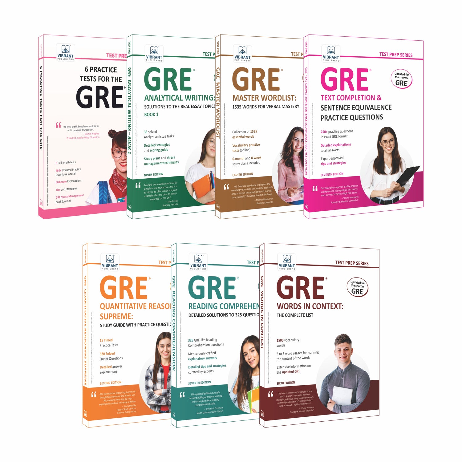 GRE SELF STUDY - 6 Practice Tests + Analytical Writing: Book 1 + Master Wordlist: 1535 Words + Quantitative Reasoning + Reading Comprehension + Text Completion + Complete List - Test Prep Series