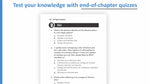 A digital preview of a quiz page from a study guide titled 'Test your knowledge with end-of-chapter quizzes'. The page shows two multiple-choice questions about Six Sigma project management and data classification, with the first question marked as completed with a checkmark icon.