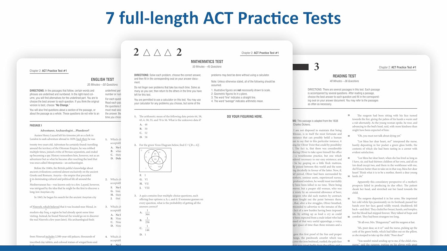 ACT Complete Prep: 7 Full-Length Tests + Over 1650 English, Math & Reading Practice Questions with Detailed Explanations & Online Resources (Set of 4 Books)