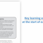 A digital preview of a book or booklet page showing Chapter 6 Control with a gray box labeled Key Learning Objectives, alongside blue text reading 'Key learning objectives at the start of each chapter' on a white background.