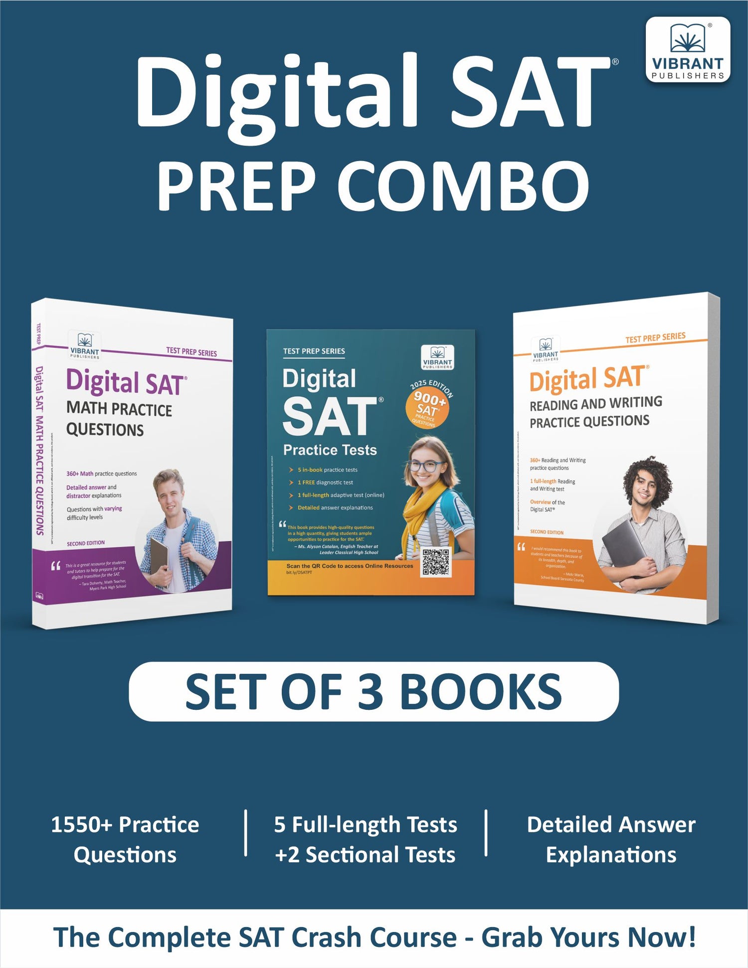 Digital SAT Prep Combo 2026: Study Guide with 1550+ Questions Across 5 Full-Length Tests and Practice Questions for Reading, Writing, and Math