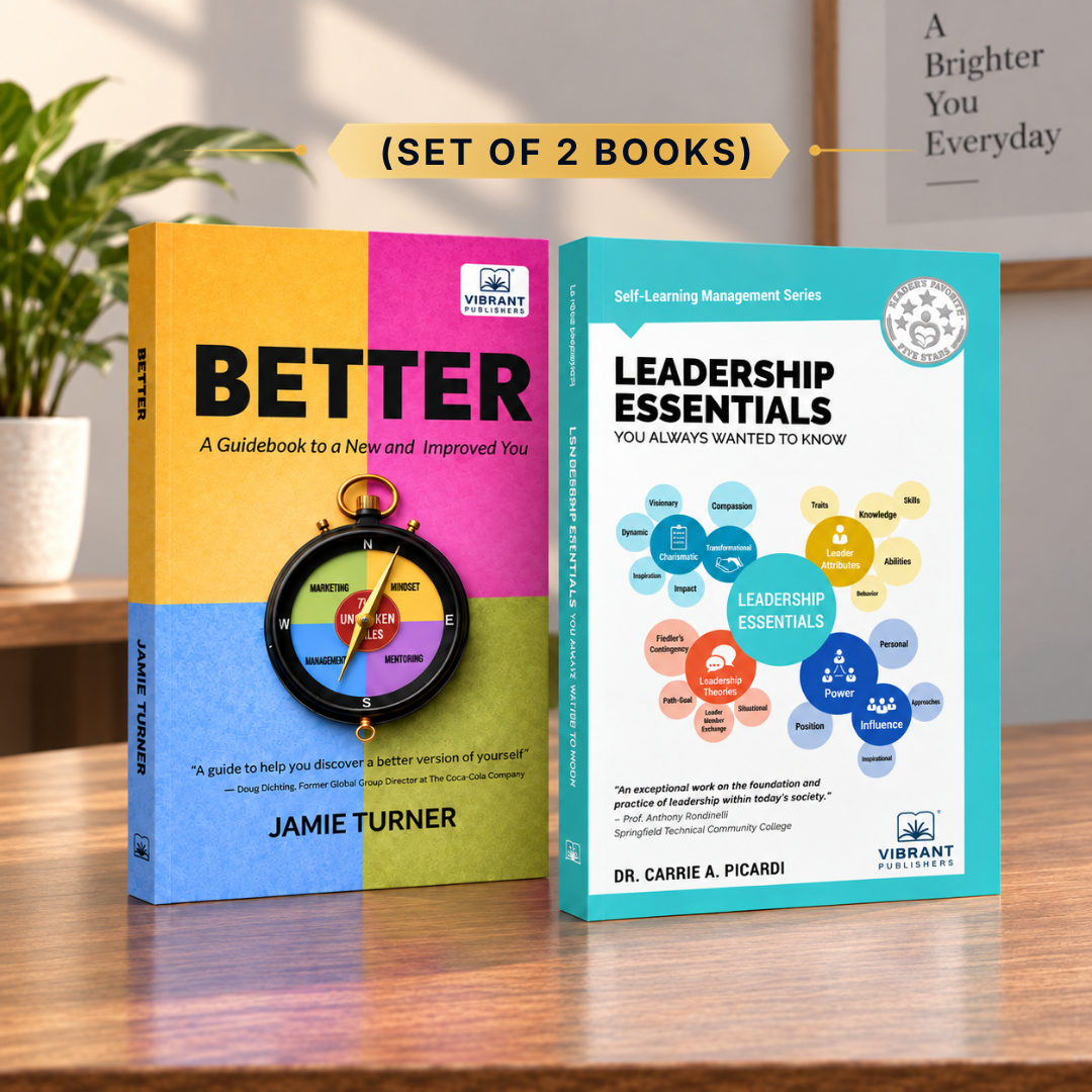 Two books displayed on a wooden surface: 'Better' by Jamie Turner on the left with a yellow, pink, and blue cover, and 'Leadership Essentials' by Dr. Carrie Picardi.