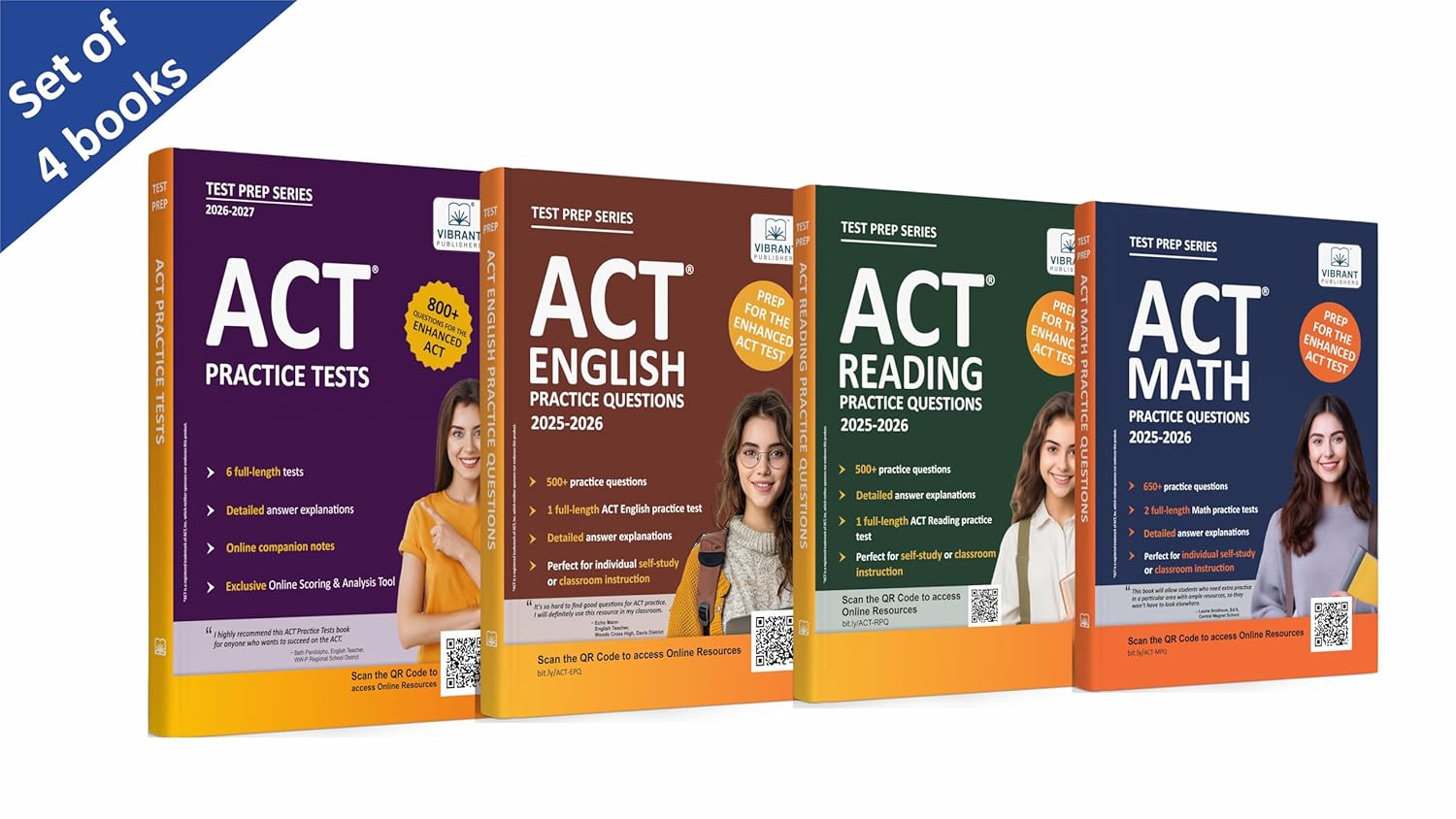ACT Complete Prep: 7 Full-Length Tests + Over 1650 English, Math & Reading Practice Questions with Detailed Explanations & Online Resources (Set of 4 Books)