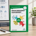 A paperback book titled 'Human Resource Management' by Jaquina Gilbert stands upright on a wooden desk.