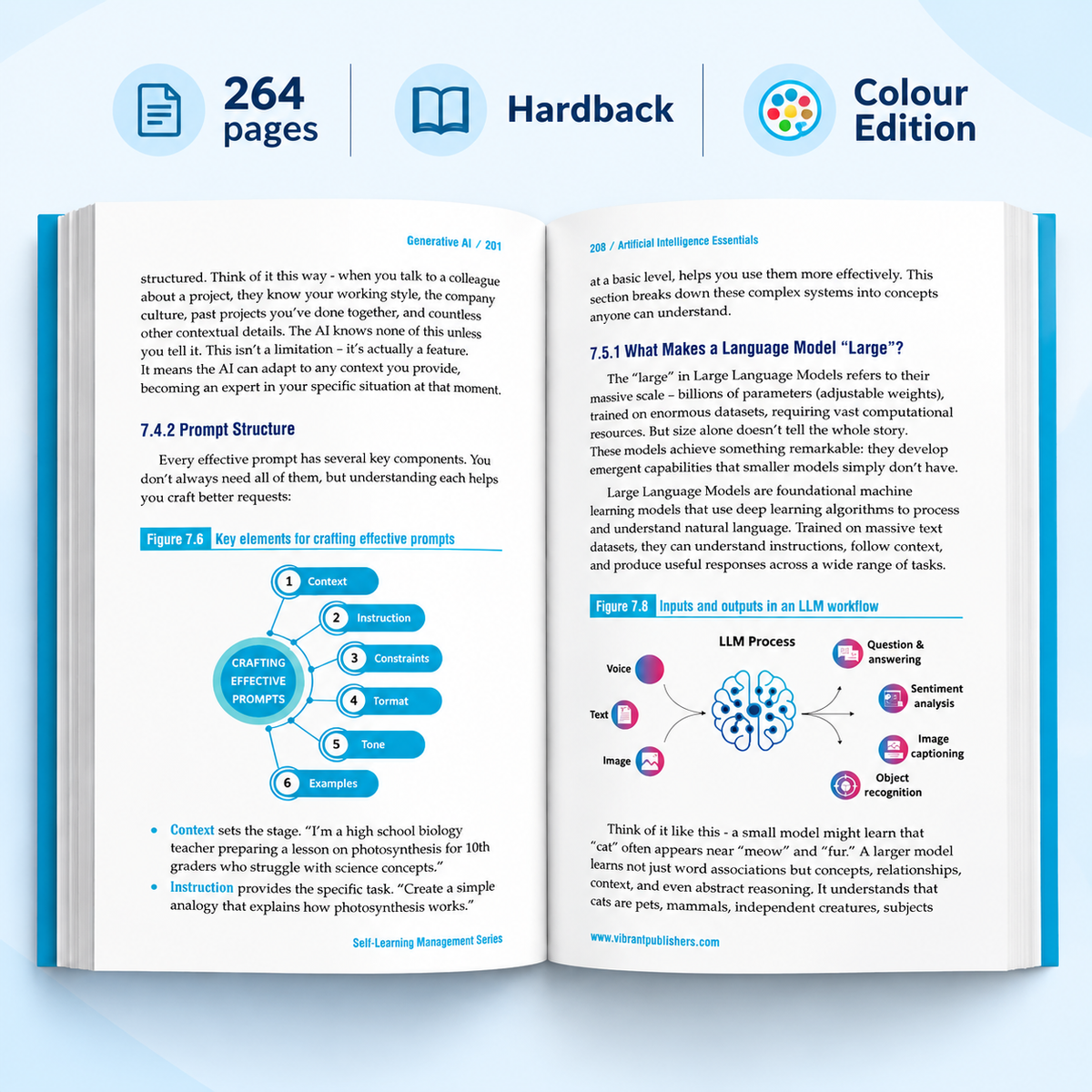 A book cover for 'Hardback Colour Edition' showing a preview of the interior pages. The cover is white with blue accents and features the title 'Hardback' and 'Colour Edition' prominently.