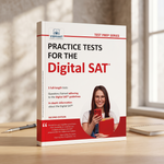 A hardcover book titled "Practice Tests for the Digital SAT" by Vibrant Publishers.