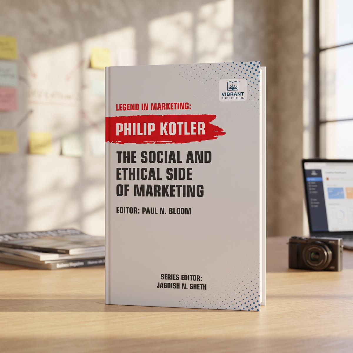A book titled "The Social and Ethical Side of Marketing" by Philip Kotler.