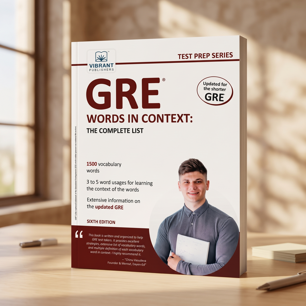 GRE Words in Context: The Complete List test prep book by Vibrant Publishers.