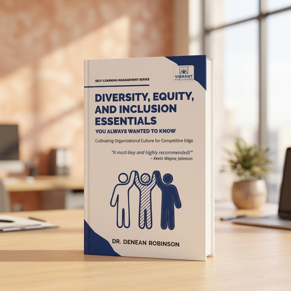 A paperback book titled "Diversity, Equity, and Inclusion Essentials" by Dr. Denean Robinson.
