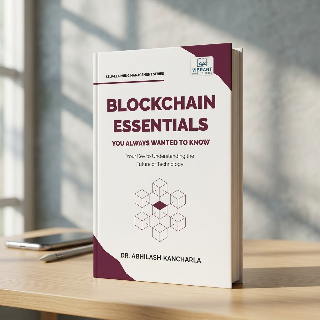 A paperback book titled "Blockchain Essentials" by Dr. Abhilash Kancharla.