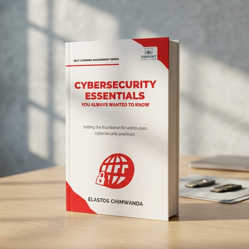A paperback book titled 'Cybersecurity Essentials' by Elastos Chimwanda.