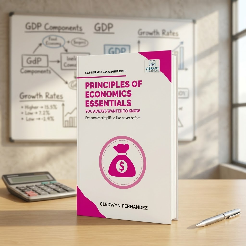 A paperback book titled 'Principles of Economics Essentials' by Cledwyn Fernandez.