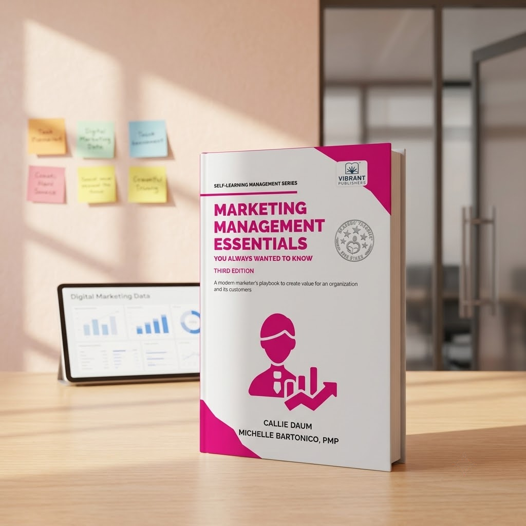 A paperback book titled 'Marketing Management Essentials' by Calle Daum.