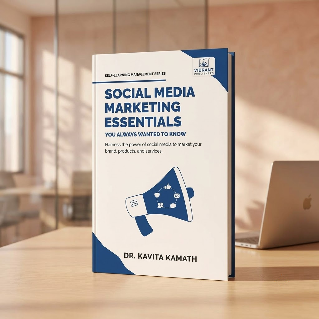 A paperback book titled 'Social Media Marketing Essentials' by Dr. Kavita Kamath.